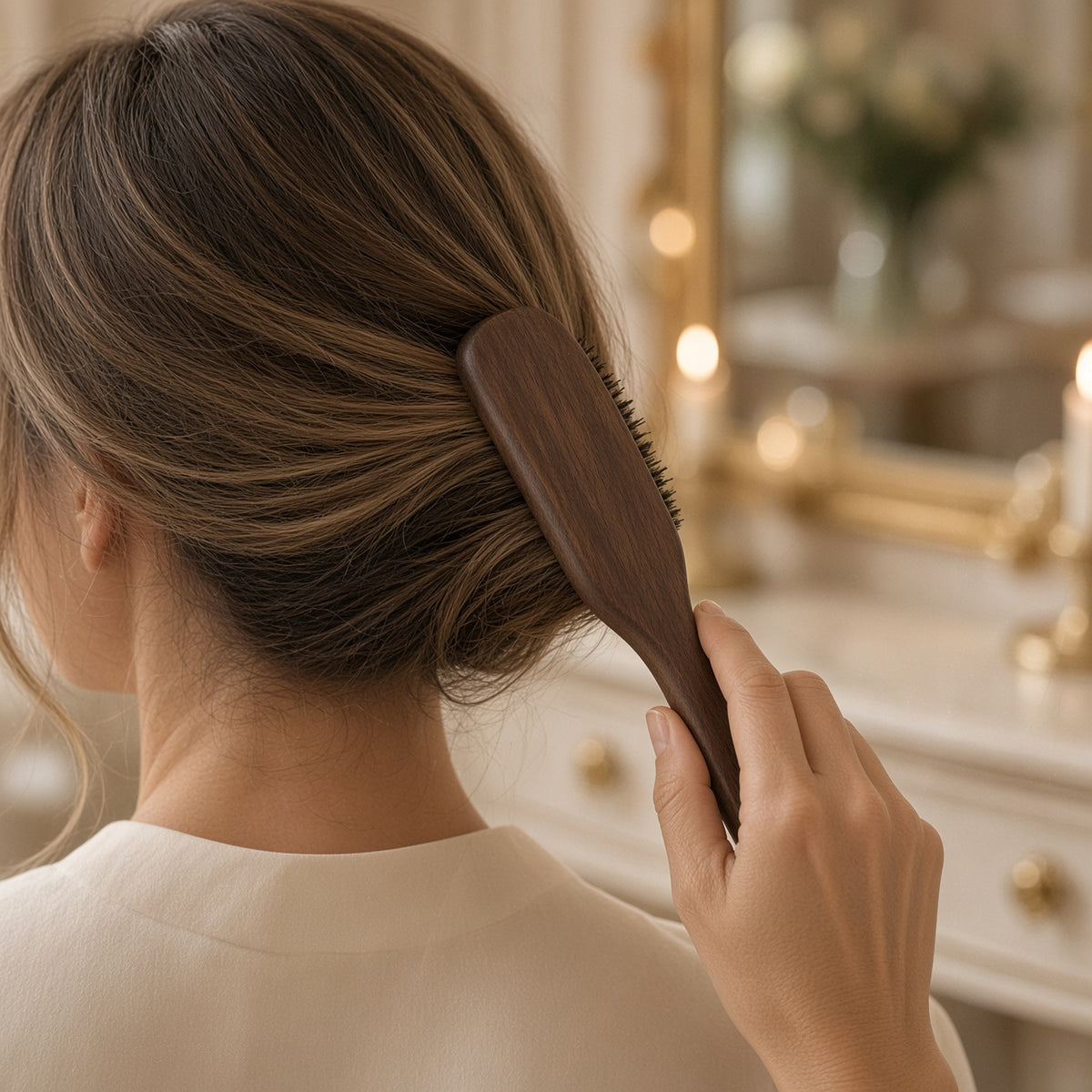 Boar Bristle Brush — in use