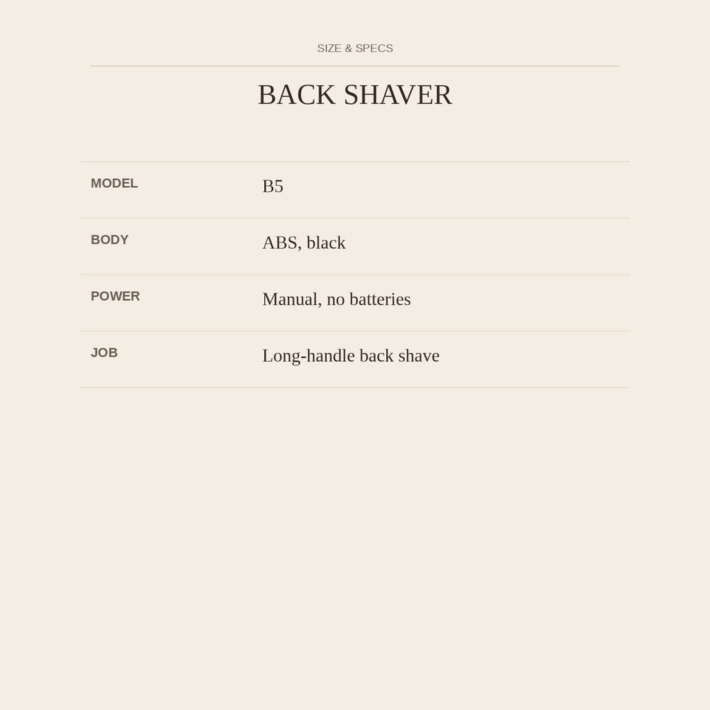 Back Shaver — size and specs