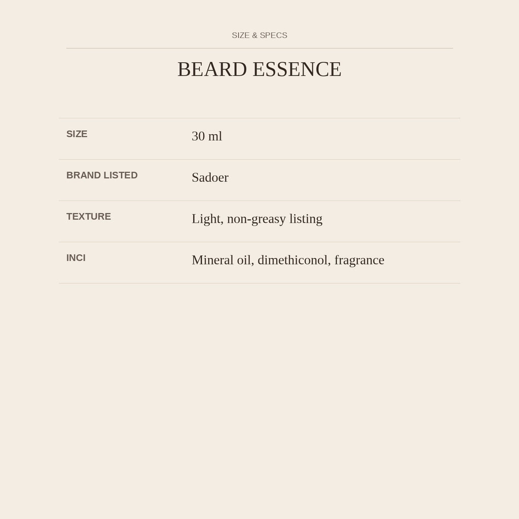 Beard Essence — size and specs