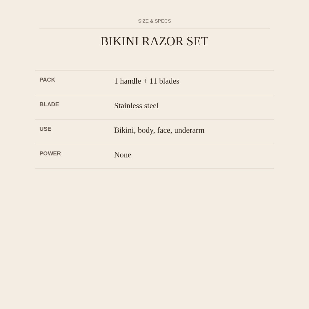 Bikini Razor Set — size and specs