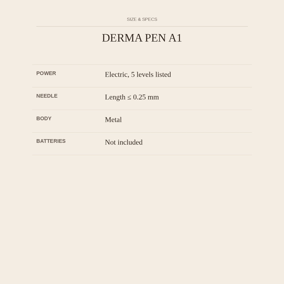 Derma Pen A1 — size and specs