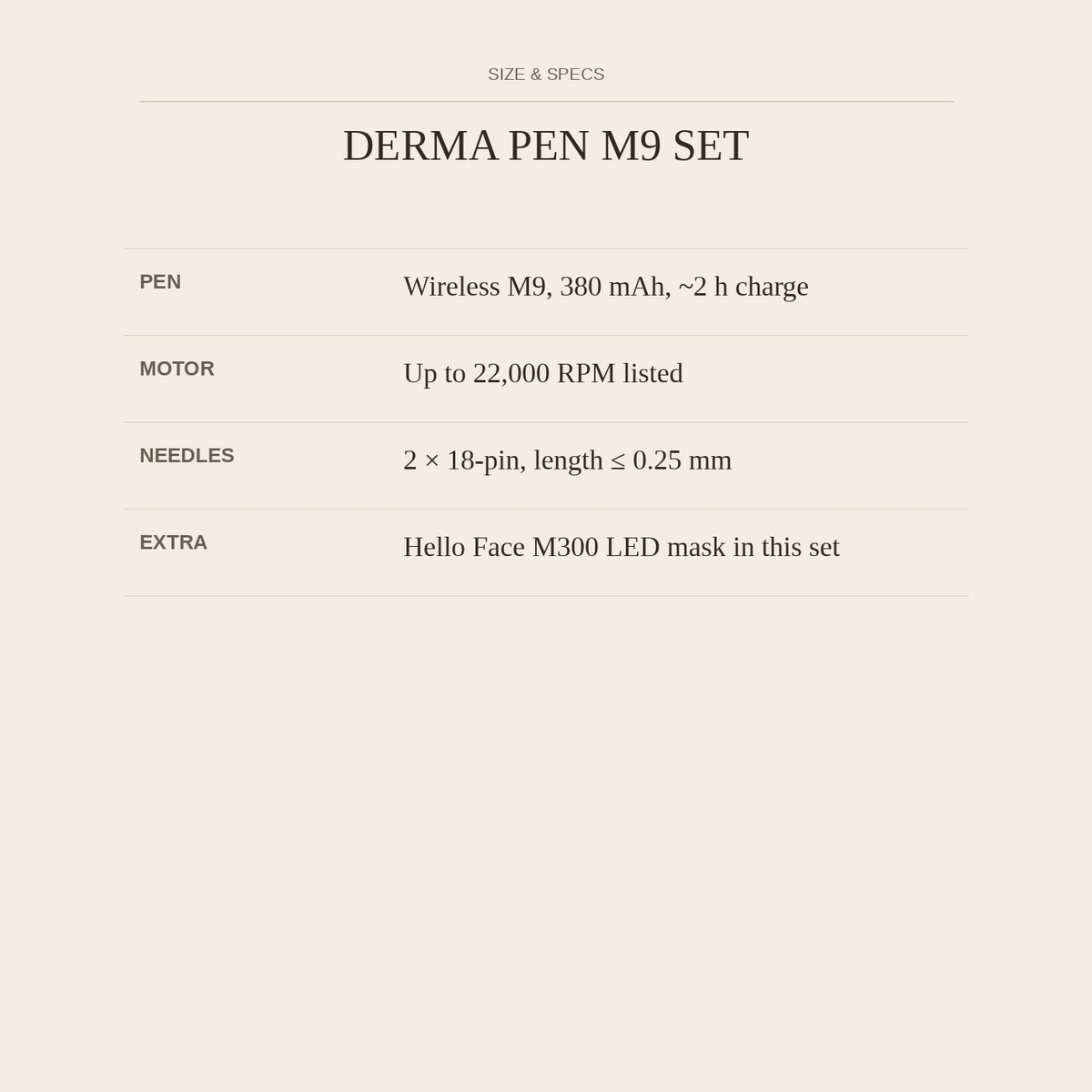 Derma Pen M9 Set — size and specs