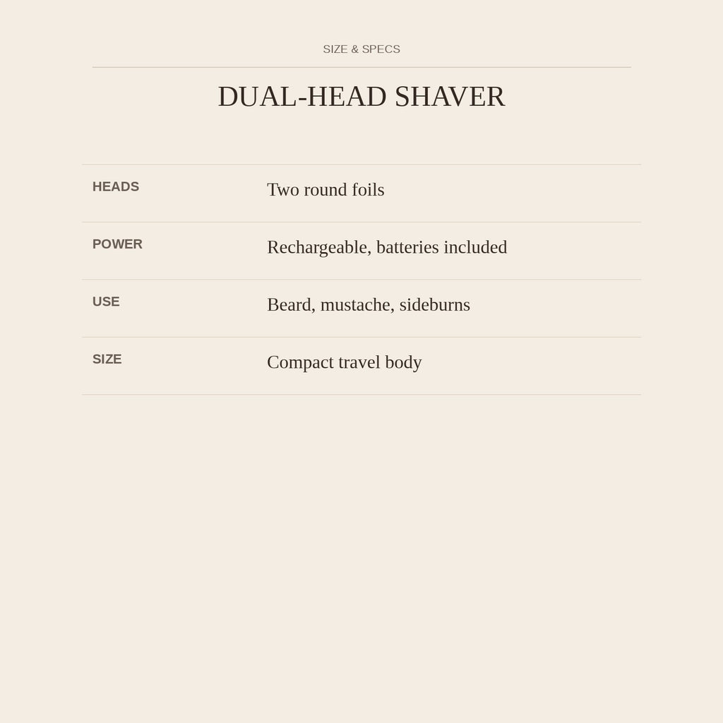Dual-Head Shaver — size and specs