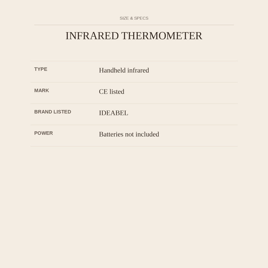 Infrared Thermometer — size and specs