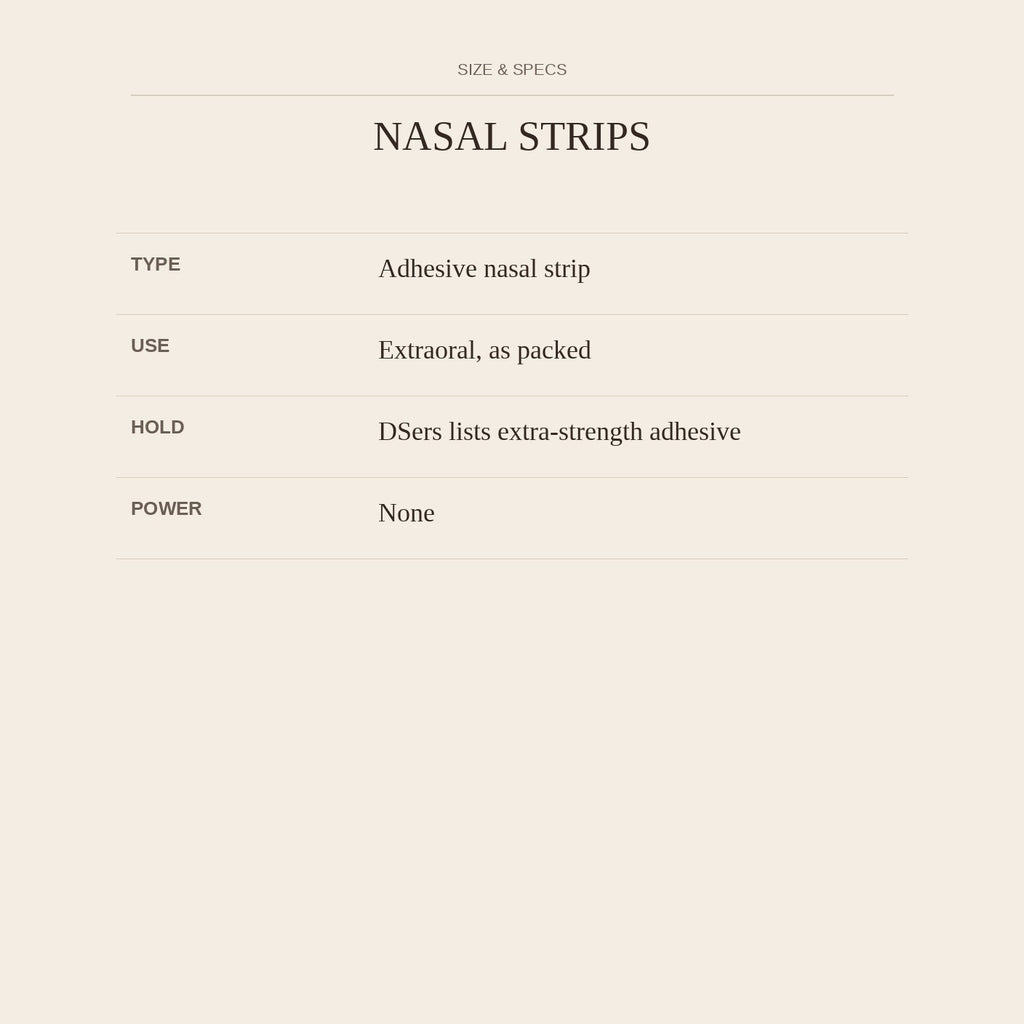 Nasal Strips — size and specs