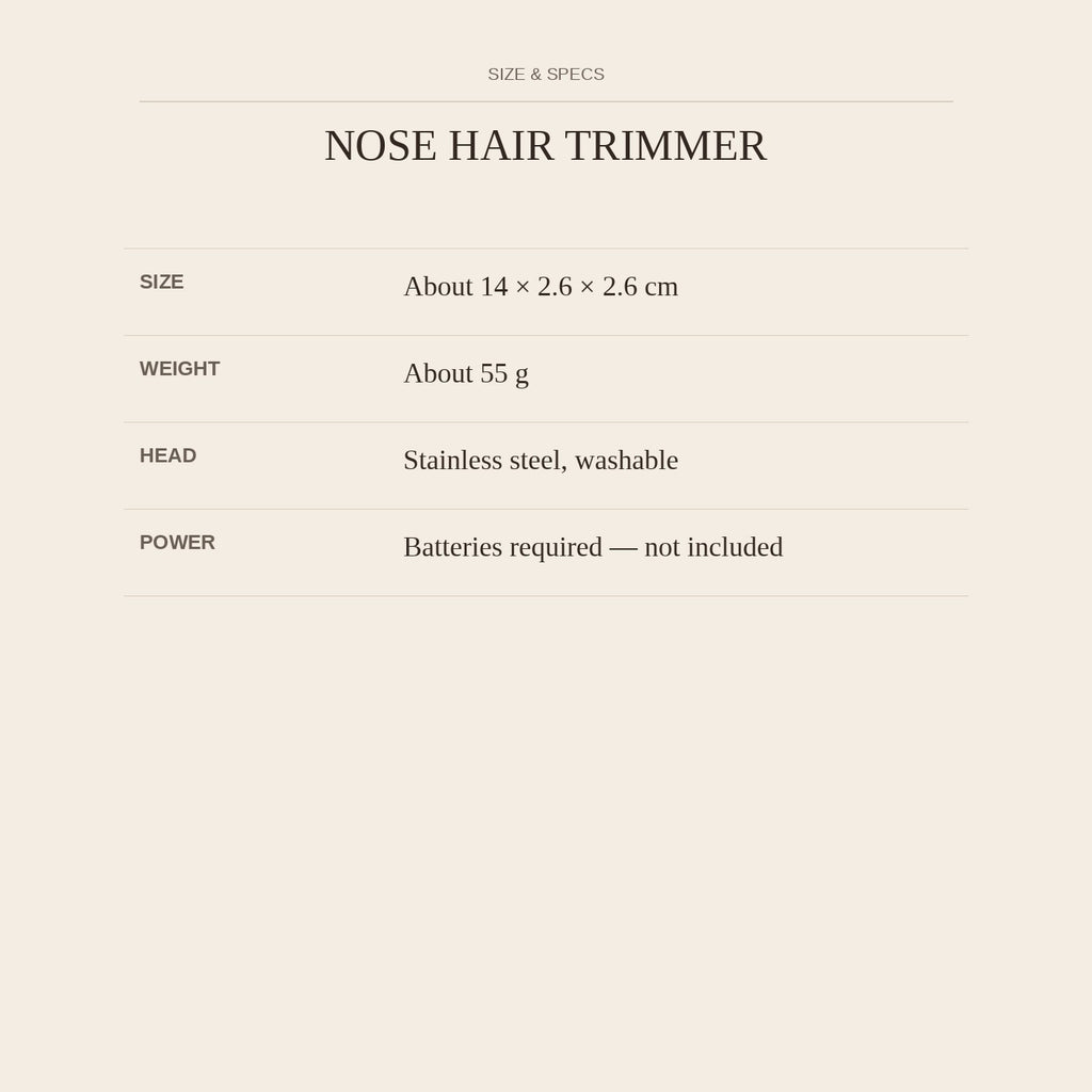 Nose Hair Trimmer — size and specs