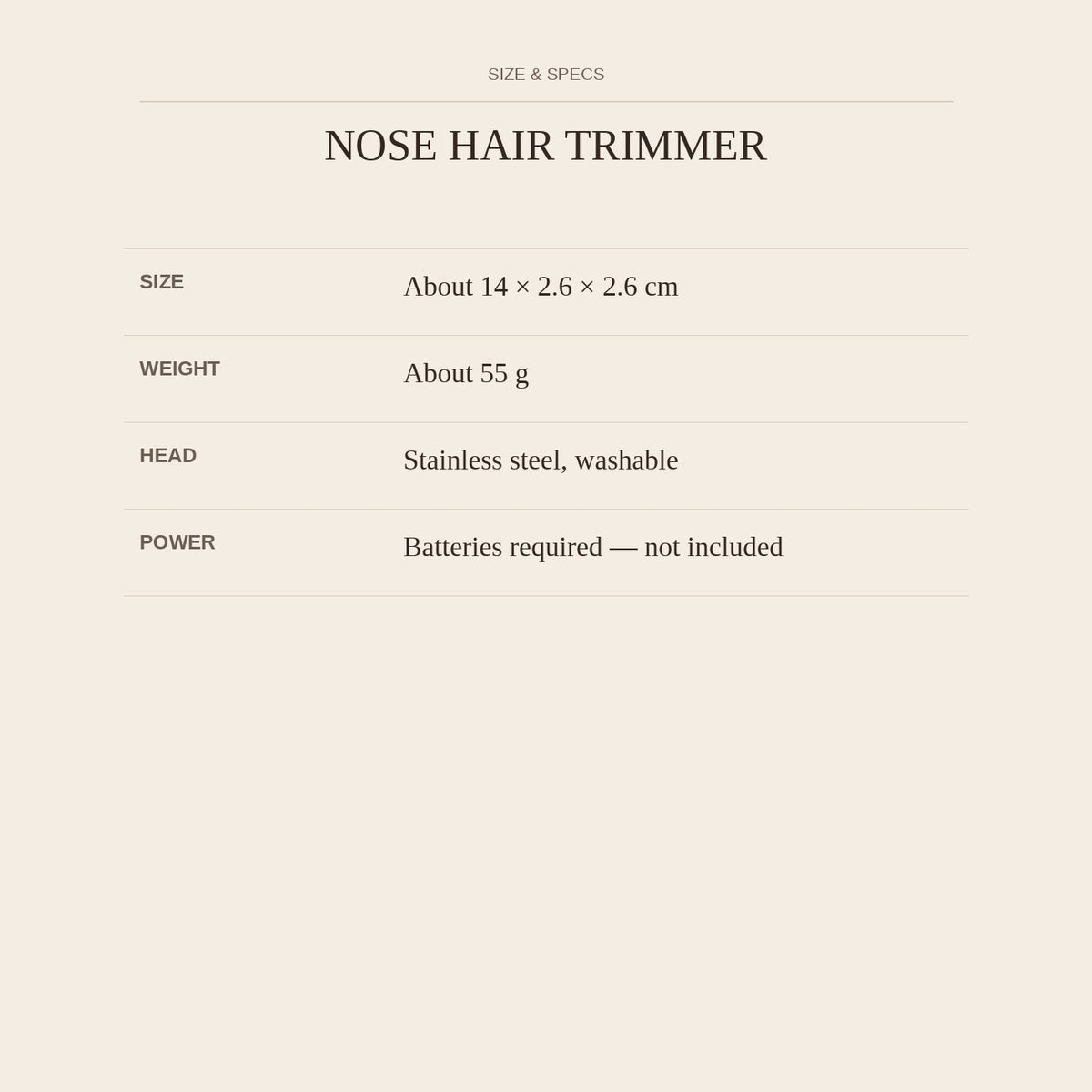 Nose Hair Trimmer — size and specs