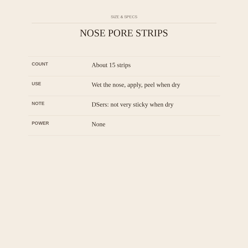 Nose Pore Strips — size and specs