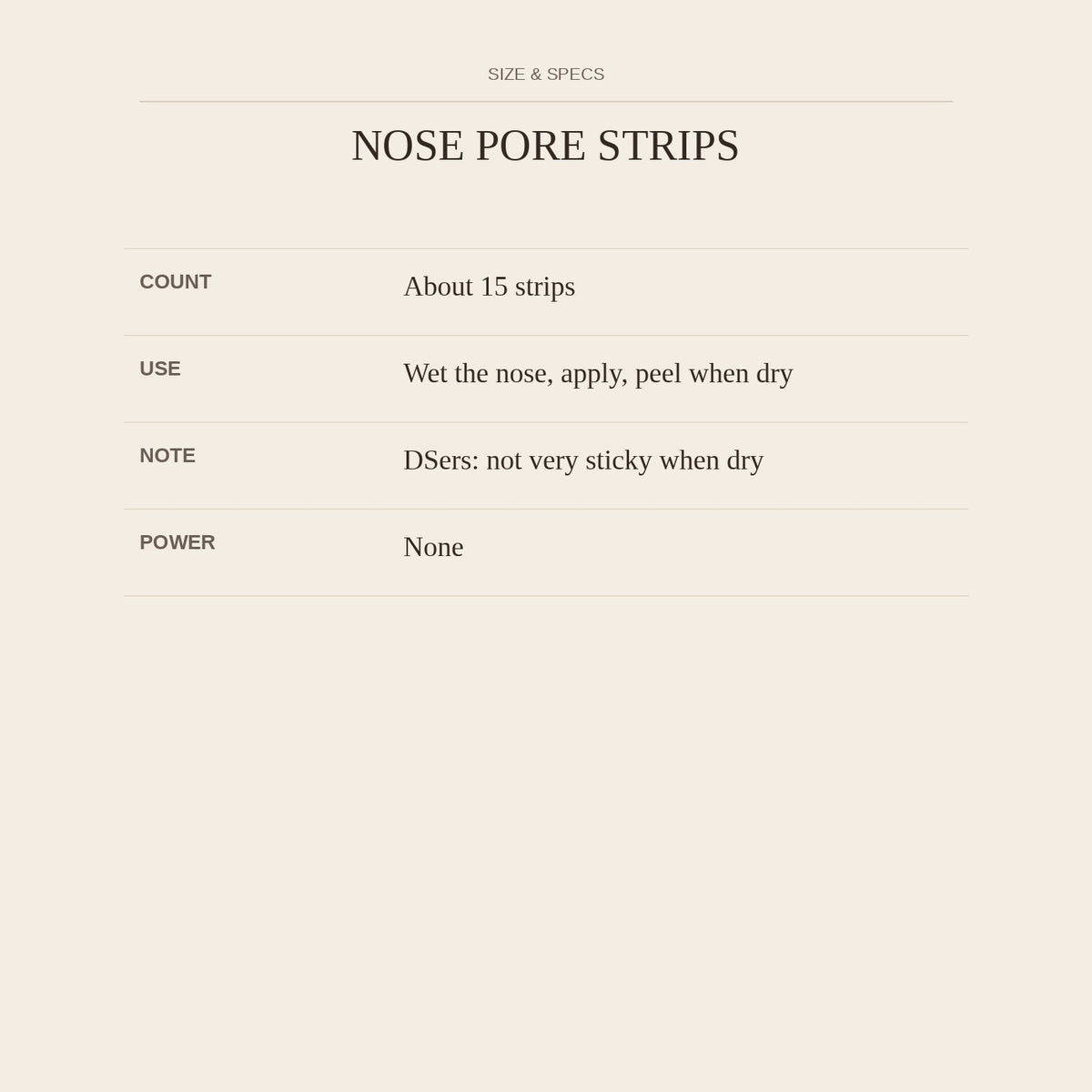 Nose Pore Strips — size and specs