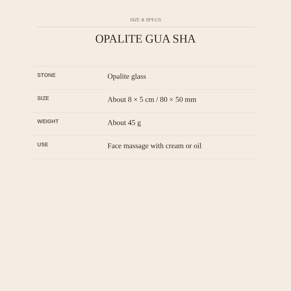 Opalite Gua Sha — size and specs