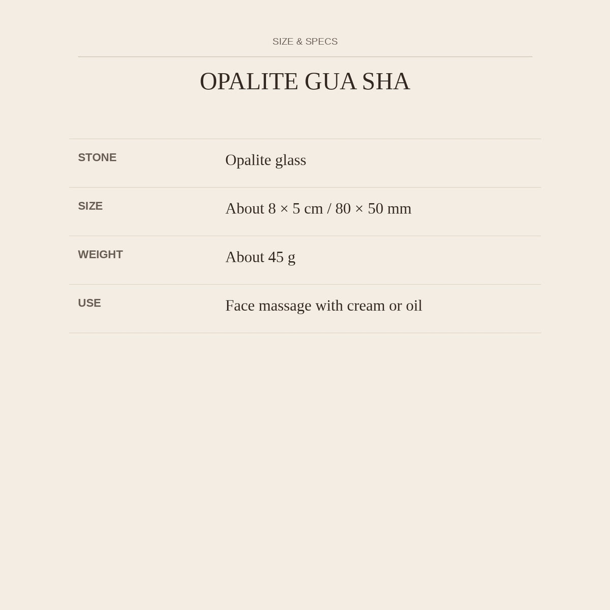 Opalite Gua Sha — size and specs