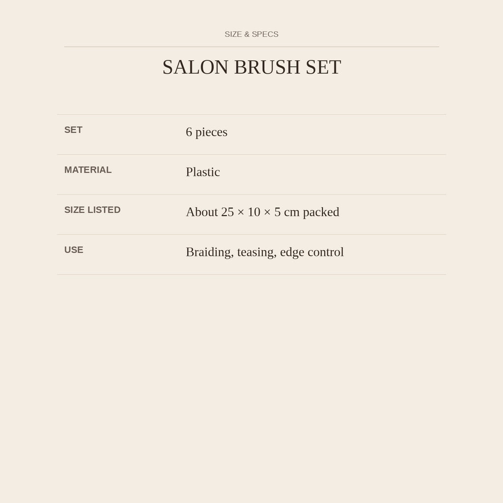 Salon Brush Set — size and specs