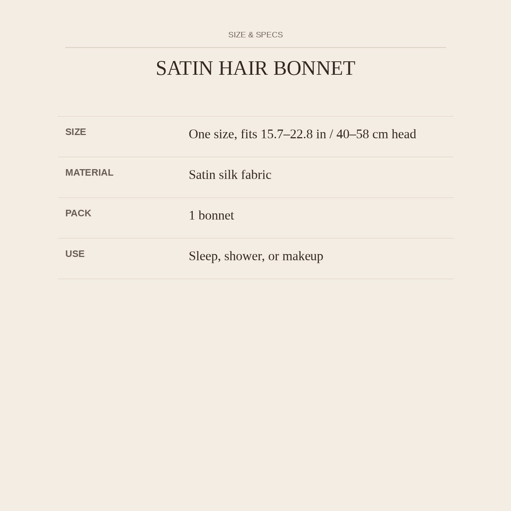 Satin Hair Bonnet — size and specs