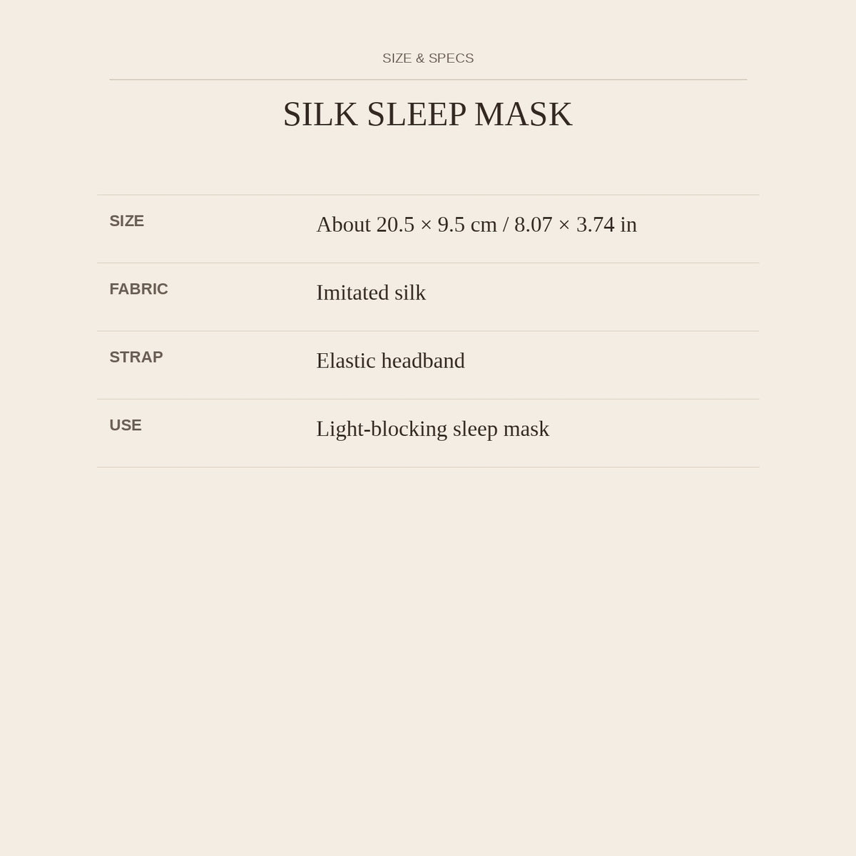 Silk Sleep Mask — size and specs