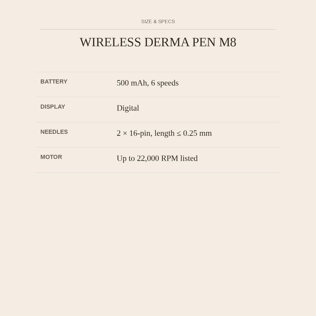 Wireless Derma Pen M8 — size and specs