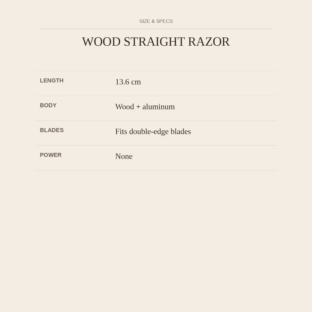 Wood Straight Razor — size and specs