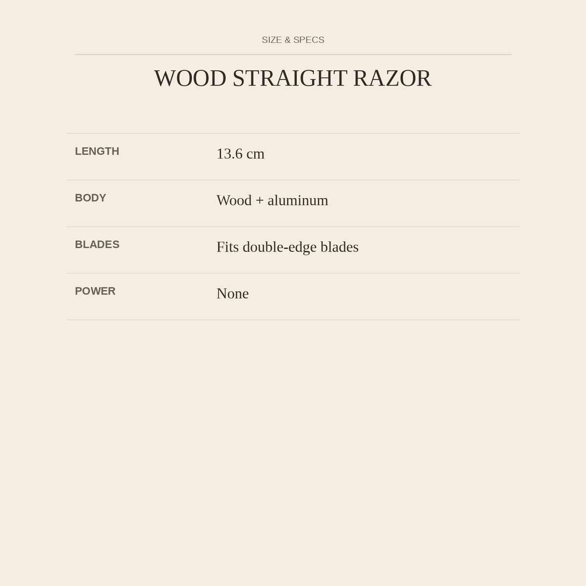 Wood Straight Razor — size and specs